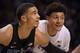 NEW YORK, NY - MARCH 10: Jayson Tatum #0 of the Duke Blue Devils and Justin Jackson #44 of the North Carolina Tar Heels share a laugh during the semifinals of the ACC Basketball Tournament at Barclays Center on March 10, 2017 in the Brooklyn borough of New York City. (Photo by Lance King/Getty Images)