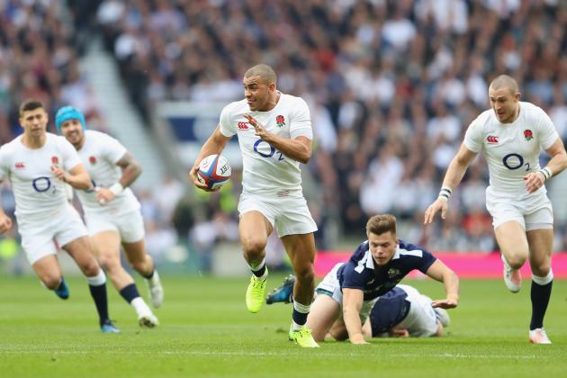 LONDON, ENGLAND - MARCH 11:  Jonathan Joseph of England scores a try during the RBS 6 Nations match between England and Scotland at Twickenham Stadium on March 11, 2017 in London, England.  (Photo by Warren Little/Getty Images)