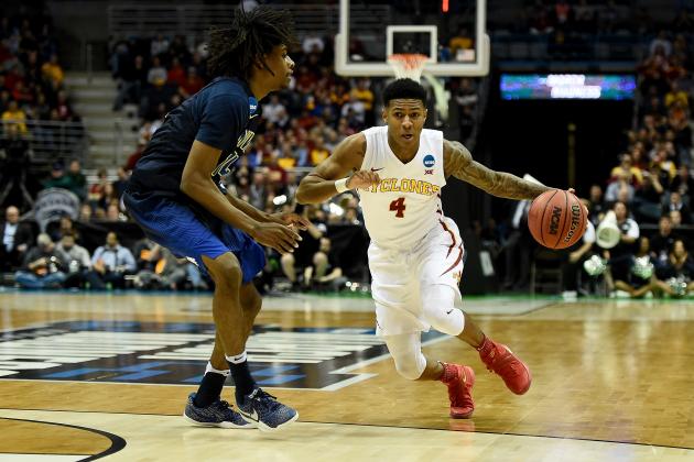 MILWAUKEE, WI - MARCH 16:  Donovan Jackson #4 of the Iowa State Cyclones dribbles the ball while being guarded by Lindsey Drew #14 of the Nevada Wolf Pack in the second half during the first round of the 2017 NCAA Men's Basketball Tournament at BMO Harris Bradley Center on March 16, 2017 in Milwaukee, Wisconsin. (Photo by Stacy Revere/Getty Images)