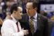 Dayton head coach Archie Miller, left, and Wichita State head coach Gregg Marshall talk following a first-round game in the men's NCAA college basketball tournament Friday, March 17, 2017, in Indianapolis. Wichita State won 64-58. (AP Photo/Jeff Roberson)