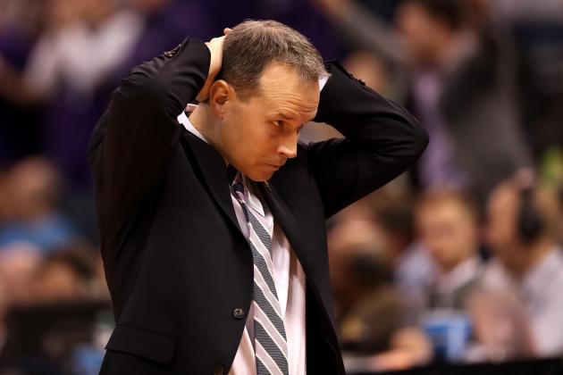 SALT LAKE CITY, UT - MARCH 16: Head coach Chris Collins of the Northwestern Wildcats reacts in the second half against the Vanderbilt Commodores during the first round of the 2017 NCAA Men's Basketball Tournament at Vivint Smart Home Arena on March 16, 2017 in Salt Lake City, Utah.  (Photo by Christian Petersen/Getty Images)