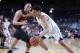 LAS VEGAS, NV - MARCH 08: Ivan Rabb #1 of the California Golden Bears handles the ball against Ben Kone #34 of the Oregon State Beavers during a first-round game of the Pac-12 Basketball Tournament at T-Mobile Arena on March 8, 2017 in Las Vegas, Nevada. California won 67-62. (Photo by Leon Bennett/Getty Images)