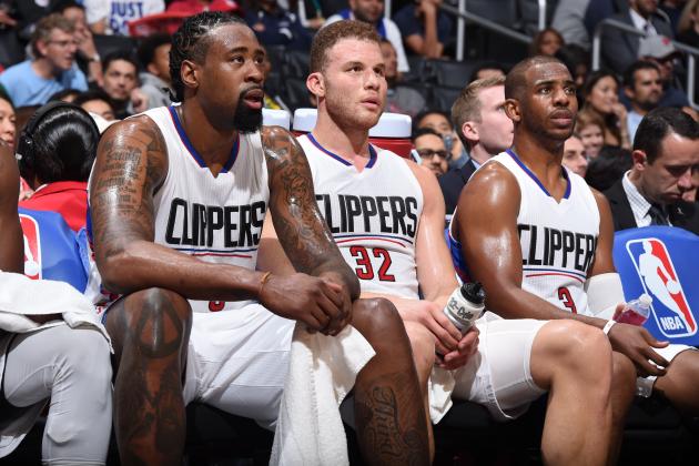 LOS ANGELES, CA - MARCH 15: DeAndre Jordan #6, Blake Griffin #32 and Chris Paul #3 of the LA Clippers are seen during the game against the Milwaukee Bucks  on March 15, 2017 at STAPLES Center in Los Angeles, California. NOTE TO USER: User expressly acknowledges and agrees that, by downloading and/or using this Photograph, user is consenting to the terms and conditions of the Getty Images License Agreement. Mandatory Copyright Notice: Copyright 2017 NBAE (Photo by Andrew D. Bernstein/NBAE via Getty Images)