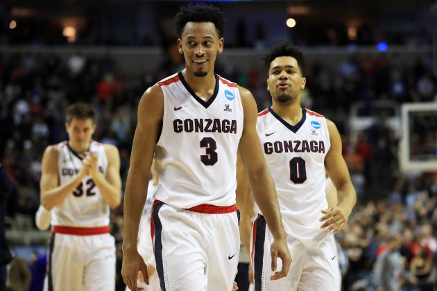 SAN JOSE, CA - MARCH 23:  Johnathan Williams #3 of the Gonzaga Bulldogs celebrates their 61 to 58 win over the West Virginia Mountaineers during the 2017 NCAA Men's Basketball Tournament West Regional at SAP Center on March 23, 2017 in San Jose, California.  (Photo by Ezra Shaw/Getty Images)