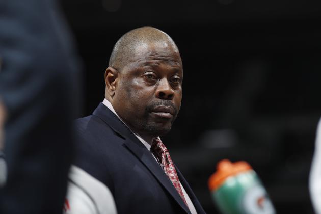 Charlotte Hornets assistant coach Patrick Ewing in the first half of an NBA basketball game Saturday, March 4, 2017, in Denver. (AP Photo/David Zalubowski)