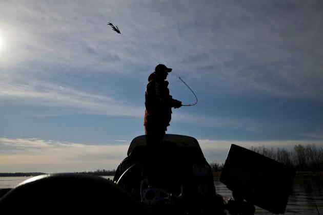 Kevin VanDam casts his line during day two of the Bassmaster Classic fishing tournament in Shreveport, La., Saturday, Feb. 25, 2012. (AP Photo/Ben Corda)
