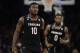 South Carolina guard Duane Notice (10) and South Carolina guard Sindarius Thornwell (0) take up defensive positions against Baylor in the second half of an East Regional semifinal game of the NCAA men's college basketball tournament, Friday, March 24, 2017, in New York. (AP Photo/Frank Franklin II)