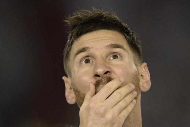 Argentina's forward Lionel Messi gestures during a 2018 FIFA World Cup Russia South American qualifier football match against Chile at the Monumental stadium in Buenos Aires, on March 23, 2017. Argentina won 1-0. / AFP PHOTO / JUAN MABROMATA        (Photo credit should read JUAN MABROMATA/AFP/Getty Images)