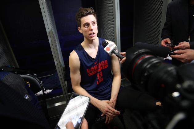 GLENDALE, AZ - MARCH 30:  Zach Collins #32 of the Gonzaga Bulldogs speaks with the media during media availability for the 2017 NCAA Men's Basketball Final Four at University of Phoenix Stadium on March 30, 2017 in Glendale, Arizona.  (Photo by Mike Lawrie/Getty Images)