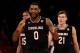 NEW YORK, NY - MARCH 26: Sindarius Thornwell #0 of the South Carolina Gamecocks reacts in the second half with teammates PJ Dozier #15 and Maik Kotsar #21 against the Florida Gators during the 2017 NCAA Men's Basketball Tournament East Regional at Madison Square Garden on March 26, 2017 in New York City. (Photo by Elsa/Getty Images)