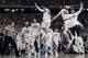 Gonzaga players celebrate after the semifinals of the Final Four NCAA college basketball tournament against South Carolina, Saturday, April 1, 2017, in Glendale, Ariz. Gonzaga won 77-73. (AP Photo/David J. Phillip)