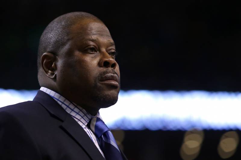 BOSTON, MASSACHUSETTS - APRIL 11: Charlotte Hornets assistant coach Patrick Ewing looks on in the first half against the Boston Celtics at TD Garden on April 11, 2016 in Boston, Massachusetts. NOTE TO USER: User expressly acknowledges and agrees that, by downloading and/or using this photograph, user is consenting to the terms and conditions of the Getty Images License Agreement.  (Photo by Mike Lawrie/Getty Images)