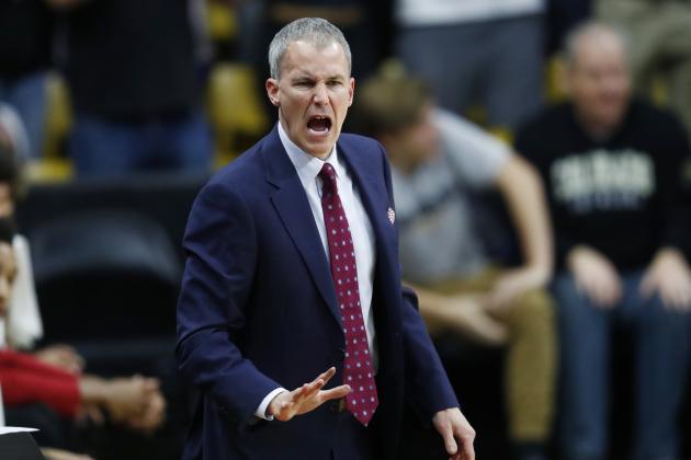 USC head coach Andy Enfield directs his team against Colorado in the second half of an NCAA college basketball game Sunday, Jan. 15, 2017, in Boulder, Colo. USC won 71-68. (AP Photo/David Zalubowski)