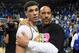 Mar 4, 2017; Los Angeles, CA, USA; Lavar Ball embraces his son UCLA Bruins guard Lonzo Ball (2) after the game against the Washington State Cougars at Pauley Pavilion. Mandatory Credit: Richard Mackson-USA TODAY Sports