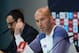 Real Madrid's French coach Zinedine Zidane getures during a press conference at Valdebebas Sport City, on April 7, 2017 on the eve of their Spanish League football match Club Atletico de Madrid vs Real Madrid. / AFP PHOTO / PIERRE-PHILIPPE MARCOU (Photo credit should read PIERRE-PHILIPPE MARCOU/AFP/Getty Images)