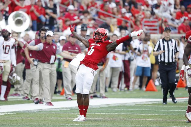 LOUISVILLE, KY - SEPTEMBER 17: Shaq Wiggins #6 of the Louisville Cardinals celebrates against the Florida State Seminoles during the game at Papa John's Cardinal Stadium on September 17, 2016 in Louisville, Kentucky. Louisville defeated Florida State 63-20. (Photo by Joe Robbins/Getty Images)