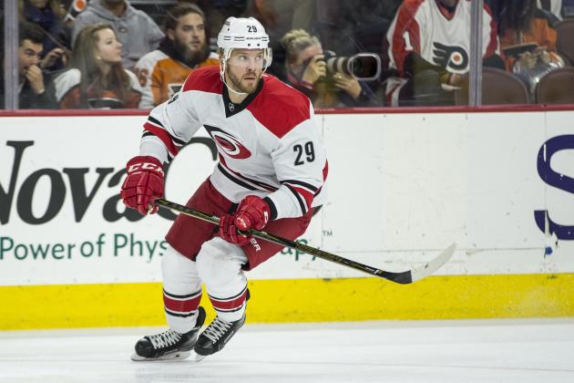 Carolina Hurricanes' Bryan Bickell in action during the first period of an NHL hockey game against Philadelphia Flyers, Saturday, Oct. 22, 2016, in Philadelphia. The Flyers won 6-3. (AP Photo/Chris Szagola)