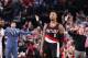 PORTLAND, OR - APRIL 8: Damian Lillard #0 of the Portland Trail Blazers is seen during the game against the Utah Jazz on April 8, 2017 at the Moda Center in Portland, Oregon. NOTE TO USER: User expressly acknowledges and agrees that, by downloading and or using this Photograph, user is consenting to the terms and conditions of the Getty Images License Agreement. Mandatory Copyright Notice: Copyright 2017 NBAE (Photo by Sam Forencich/NBAE via Getty Images)