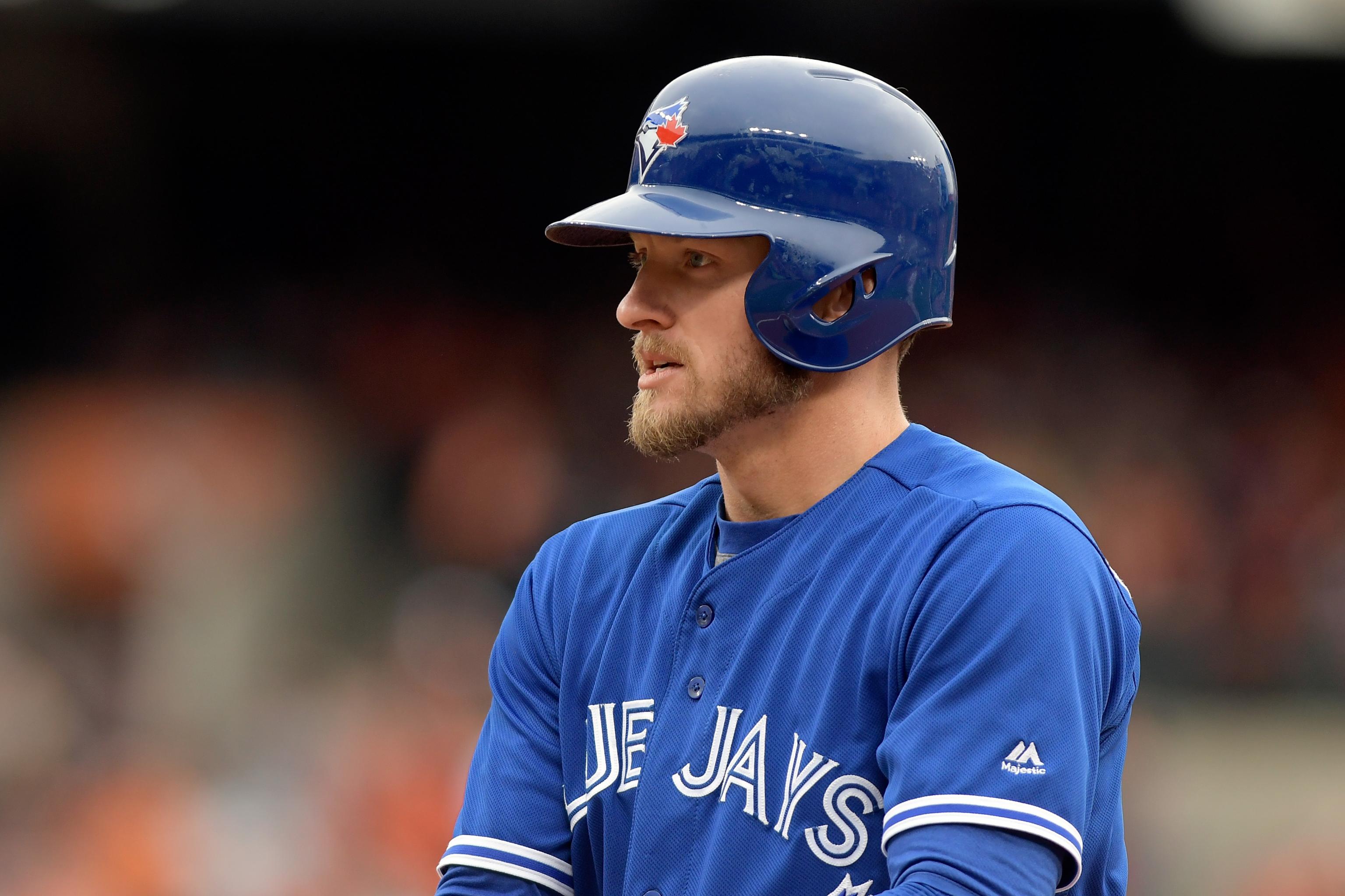 Josh Donaldson #20 of the Toronto Blue Jays reacts as he is