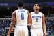 MEMPHIS, TN - MARCH 2: K.J. Lawson #0 and Dedric Lawson #1 of the Memphis Tigers celebrate against the Tulane Green Wave on March 2, 2017 at FedExForum in Memphis, Tennessee. Memphis defeated Tulane 92-70. (Photo by Joe Murphy/Getty Images)
