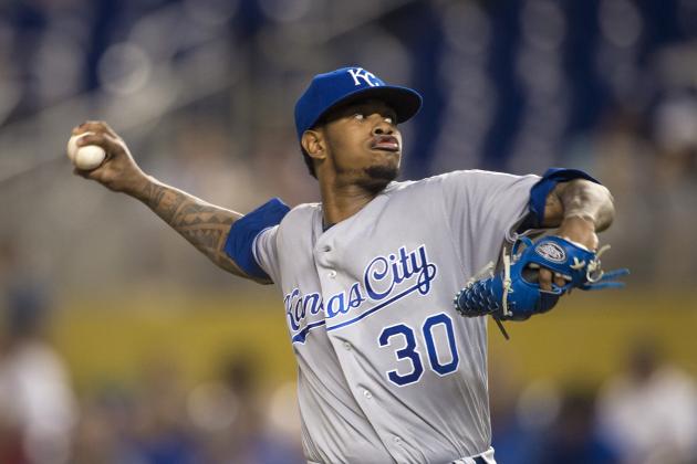 MIAMI, FL - AUGUST 23:  Pitcher Yordano Ventura #30 of the Kansas City Royals pitches during a MLB game against the Miami Marlins at Marlins Park on August 23, 2016 in Miami, Florida.  (Photo by Ronald C. Modra/Sports Imagery/ Getty Images)