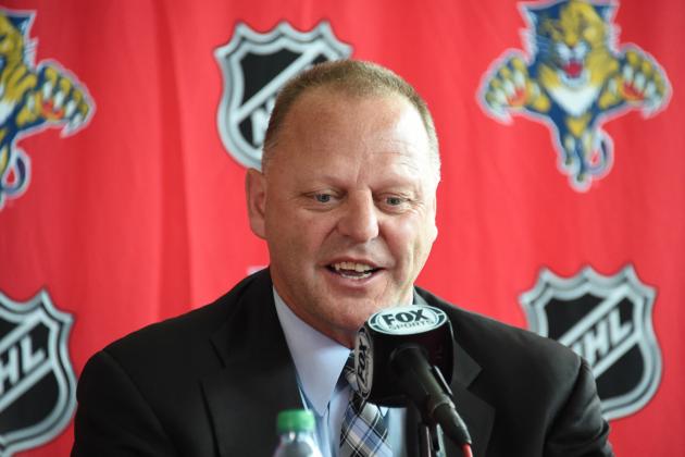 SUNRISE, FL - JUNE 23:  Gerard Gallant speaks at a press conference announcing him as Florida Panthers new head coach at the BB&T Center on June 23, 2014 in Sunrise, Florida.  (Photo by Ron Elkman/Sports Imagery/ Getty Images)