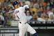HOUSTON, TX - APRIL 05: Carlos Correa #1 of the Houston Astros flies out ot right field in the third inning against the Seattle Mariners at Minute Maid Park on April 5, 2017 in Houston, Texas. (Photo by Bob Levey/Getty Images)
