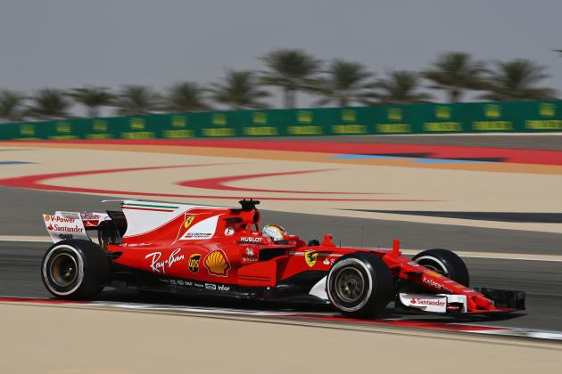 BAHRAIN, BAHRAIN - APRIL 14: Sebastian Vettel of Germany driving the (5) Scuderia Ferrari SF70H on track during practice for the Bahrain Formula One Grand Prix at Bahrain International Circuit on April 14, 2017 in Bahrain, Bahrain.  (Photo by Clive Mason/Getty Images)