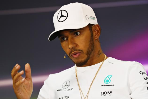 BAHRAIN, BAHRAIN - APRIL 13:  Lewis Hamilton of Great Britain and Mercedes GP in the Drivers Press Conference during previews to the Bahrain Formula One Grand Prix at Bahrain International Circuit on April 13, 2017 in Bahrain, Bahrain.  (Photo by Clive Mason/Getty Images)