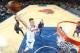 NEW YORK, NY - MARCH 27: Kristaps Porzingis #6 of the New York Knicks goes up for a dunk during a game against the Detroit Pistons on March 27, 2017 at Madison Square Garden in New York City, New York. NOTE TO USER: User expressly acknowledges and agrees that, by downloading and/or using this photograph, user is consenting to the terms and conditions of the Getty Images License Agreement. Mandatory Copyright Notice: Copyright 2017 NBAE (Photo by Nathaniel S. Butler/NBAE via Getty Images)