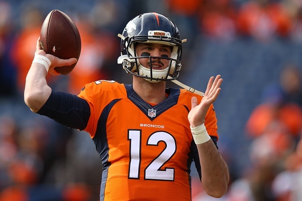DENVER, CO - JANUARY 1:  Quarterback Paxton Lynch #12 of the Denver Broncos warms up before the game against the Oakland Raiders at Sports Authority Field at Mile High on January 1, 2017 in Denver, Colorado. (Photo by Justin Edmonds/Getty Images)