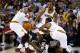 CLEVELAND, OH - APRIL 15: Kevin Seraphin #1 of the Indiana Pacers loses the ball to LeBron James #23 of the Cleveland Cavaliers during the second half in Game One of the Eastern Conference Quarterfinals during the 2017 NBA Playoffs at Quicken Loans Arena on April 15, 2017 in Cleveland, Ohio. Cleveland won the game 109-108 to take a 1-0 series lead. NOTE TO USER: User expressly acknowledges and agrees that, by downloading and or using this photograph, User is consenting to the terms and conditions of the Getty Images License Agreement. (Photo by Gregory Shamus/Getty Images)