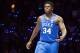 DURHAM, NC - OCTOBER 22: Sean Obi #34 of the Duke Blue Devils looks on during player introductions during Countdown To Craziness at Cameron Indoor Stadium on October 22, 2016 in Durham, North Carolina. (Photo by Lance King/Getty Images)