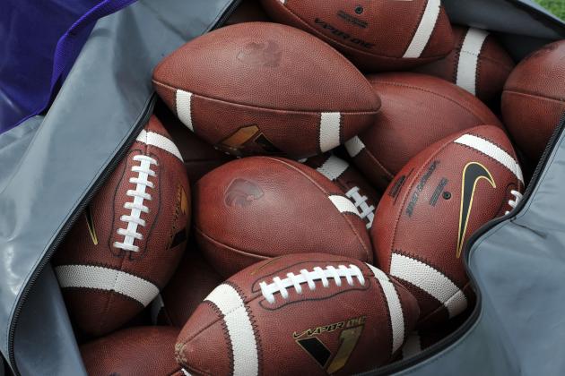 MANHATTAN, KS - APRIL 26: A general view of a bag of footballs before the Kansas State Wildcats Spring Game on April 26, 2014 at Bill Snyder Family Stadium in Manhattan, Kansas. (Photo by Peter G. Aiken/Getty Images)