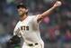 SAN FRANCISCO, CA - APRIL 13: Madison Bumgarner #40 of the San Francisco Giants pitches against the Colorado Rockies in the top of the first inning at AT&T Park on April 13, 2017 in San Francisco, California. (Photo by Thearon W. Henderson/Getty Images)