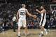 SAN ANTONIO, TX - APRIL 25: Manu Ginobili #20 and Patty Mills #8 of the San Antonio Spurs react to a play during Game Five of the Western Conference Quarterfinals of the 2017 NBA Playoffs on April 25, 2017 at AT&T Center in San Antonio, Texas. NOTE TO USER: User expressly acknowledges and agrees that, by downloading and/or using this photograph, user is consenting to the terms and conditions of the Getty Images License Agreement. Mandatory Copyright Notice: Copyright 2017 NBAE (Photo by Mark Sobhani/NBAE via Getty Images)