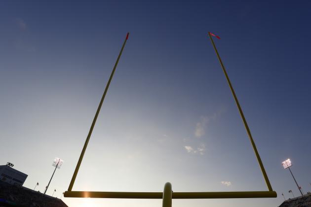 Goalposts are shown against the evening sky during the second half of a preseason NFL football game between the Buffalo Bills and Tampa Bay Buccaneers Saturday, Aug. 23, 2014, in Orchard Park, N.Y. The Buccaneers won the game 27-14. (AP Photo/Bill Wippert)