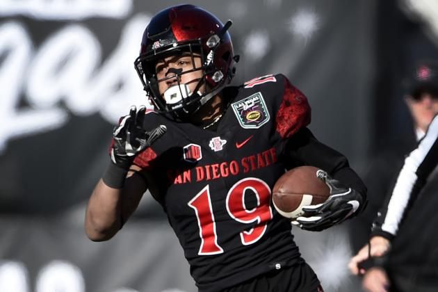 San Diego State running back Donnel Pumphrey rushes with the ball against Houston during the first half of the Las Vegas Bowl NCAA college football game on Saturday, Dec. 17, 2016, in Las Vegas. San Diego State won 34-10. (AP Photo/David Becker)