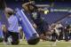 Youngstown defensive end Avery Moss runs a drill at the NFL football scouting combine in Indianapolis, Sunday, March 5, 2017. (AP Photo/Michael Conroy)