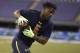 Ohio State wide receiver Noah Brown runs a drill at the NFL football scouting combine in Indianapolis, Saturday, March 4, 2017. (AP Photo/Michael Conroy)