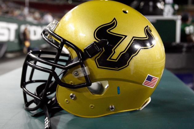 TAMPA - NOVEMBER 23:  A helmet of the South Florida Bulls during the game against the Connecticut Huskies at Raymond James Stadium on November 23, 2008 in Tampa, Florida.  (Photo by J. Meric/Getty Images)