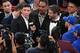 LAS VEGAS, NV - MAY 06: (L-R) WBC/WBA/IBF middleweight champion Gennady Golovkin is interviewed in the ring by boxing commentator Max Kellerman as Canelo Alvarez looks on after defeating Julio Cesar Chavez Jr. by unanimous decision in their catchweight bout at T-Mobile Arena on May 6, 2017 in Las Vegas, Nevada. (Photo by Ethan Miller/Getty Images)