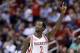 Houston Rockets' Patrick Beverley reacts after a turn over call against the Denver Nuggets in the second half of an NBA basketball game Wednesday, April 5, 2017, in Houston. (AP Photo/Michael Wyke)