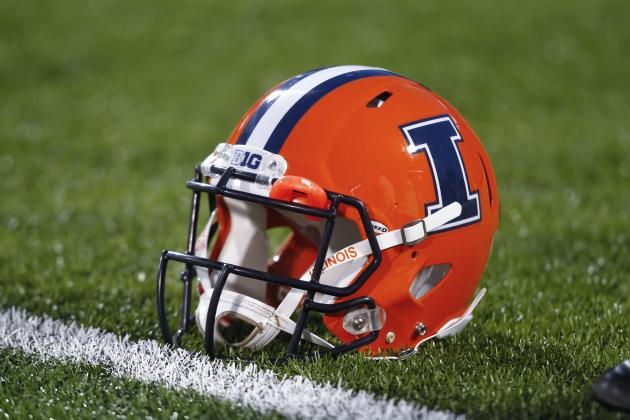 CHAMPAIGN, IL - OCTOBER 19: General view of an Illinois Fighting Illini helmet before the game against the Wisconsin Badgers at Memorial Stadium on October 19, 2013 in Champaign, Illinois. Wisconsin defeated Illinois 56-32. (Photo by Michael Hickey/Getty Images)