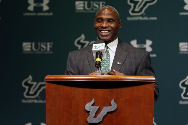 Dec 15, 2016; Tampa, FL, USA; University of South Florida head coach Charlie Strong speaks with the media at University of South Florida Campus. Mandatory Credit: Kim Klement-USA TODAY Sports