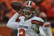 KANSAS CITY, MO - DECEMBER 27: Quarterback Johnny Manziel #2 of the Cleveland Browns warms up prior to a game against the Kansas City Chiefs on December 27, 2015 at Arrowhead Stadium in Kansas City, Missouri. (Photo by Peter G. Aiken/Getty Images)