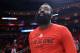 HOUSTON, TX - MAY 11: James Harden #13 of the Houston Rockets leaves the court after their 114-75 loss to the San Antonio Spurs Game Six of the NBA Western Conference Semi-Finals at Toyota Center on May 11, 2017 in Houston, Texas. NOTE TO USER: User expressly acknowledges and agrees that, by downloading and or using this photograph, User is consenting to the terms and conditions of the Getty Images License Agreement. (Photo by Ronald Martinez/Getty Images)