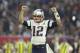 New England Patriots QB Tom Brady #12 celebrates a touchdown against the Atlanta Falcons at Super Bowl 51 on Sunday, February 5, 2017 in Houston, TX. (AP Photo/Gregory Payan)