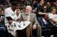 SAN ANTONIO, TX - MARCH 19: Head Coach Gregg Popovich talks with LaMarcus Aldridge #12 of the San Antonio Spurs during the game against the Sacramento Kings on March 19, 2017 at the AT&T Center in San Antonio, Texas. NOTE TO USER: User expressly acknowledges and agrees that, by downloading and or using this photograph, user is consenting to the terms and conditions of the Getty Images License Agreement. Mandatory Copyright Notice: Copyright 2017 NBAE (Photos by Darren Carroll/NBAE via Getty Images)