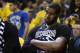 OAKLAND, CA - MAY 16: LaMarcus Aldridge #12 of the San Antonio Spurs sits on the bench in the final minutes of their 136-100 loss to the Golden State Warriors in Game Two of the NBA Western Conference Finals at ORACLE Arena on May 16, 2017 in Oakland, California. NOTE TO USER: User expressly acknowledges and agrees that, by downloading and or using this photograph, User is consenting to the terms and conditions of the Getty Images License Agreement. (Photo by Ezra Shaw/Getty Images)